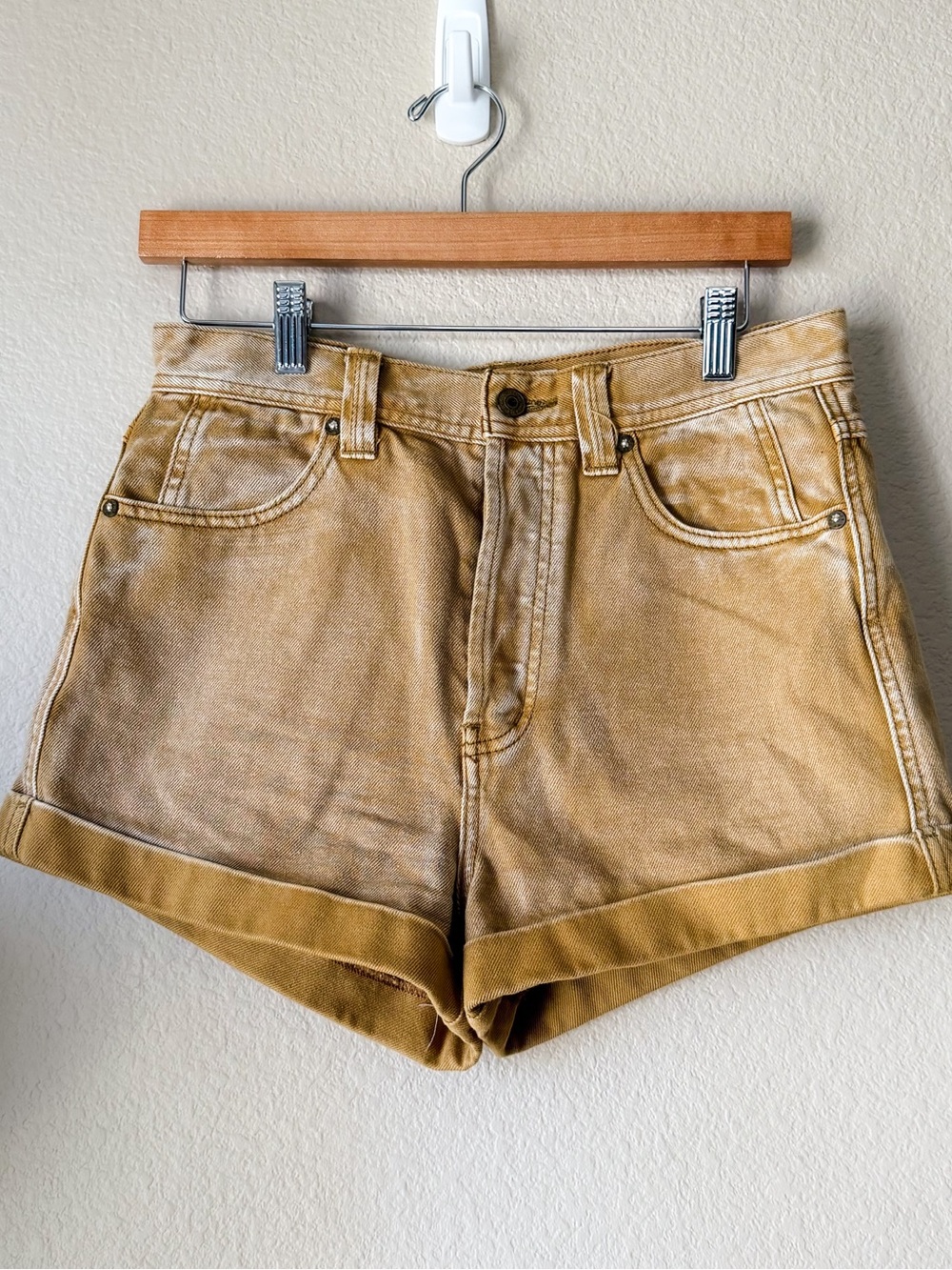 We The Free Free People High Rise Rolled Hem Denim Shorts Tan Brown Size 27